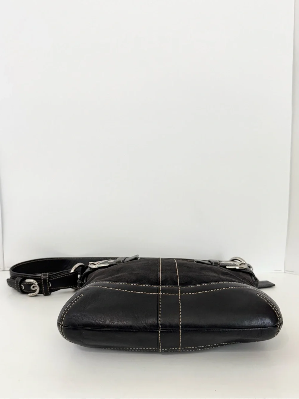Vintage Coach Soho Signature Slim Jacquard Duffle Hobo Shoulder Bag Black #3577 - Picture 5 of 16